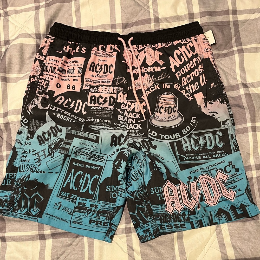 AC/DC Black and Pink Graphic Shorts